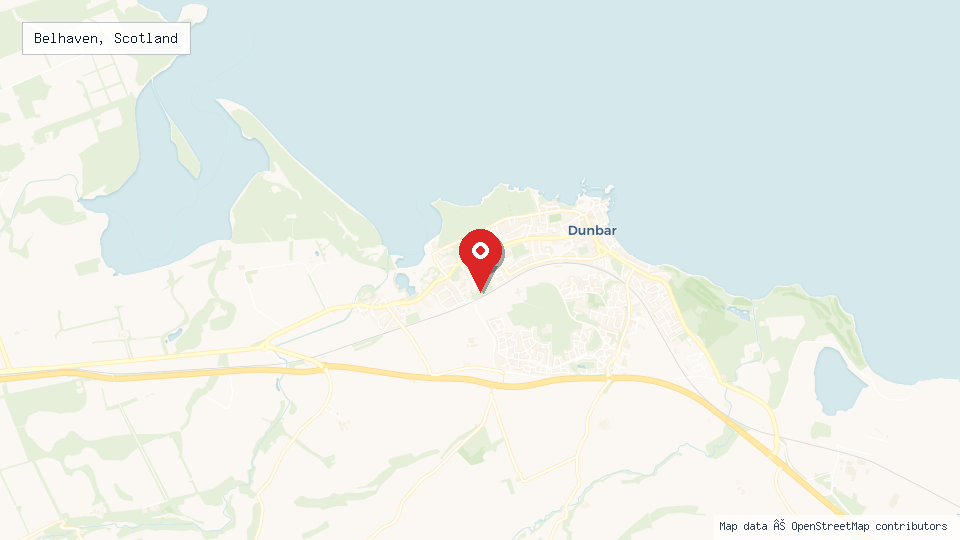 Street map of Belhaven, Scotland with location pin
