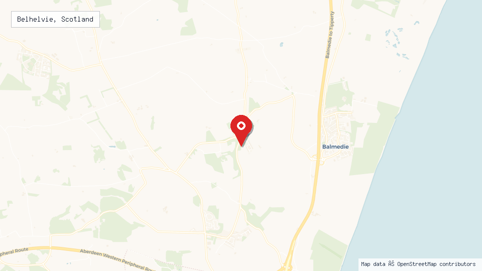 Street map of Belhelvie, Scotland with location pin