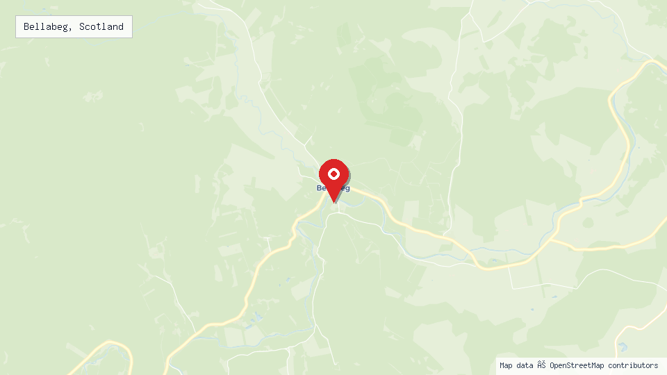Street map of Bellabeg, Scotland with location pin