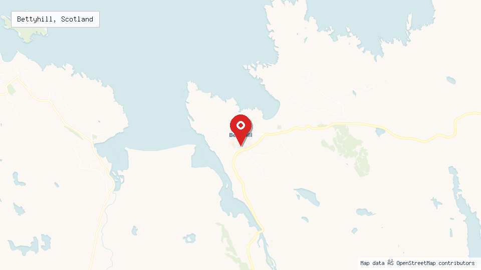Street map of Bettyhill, Scotland with location pin