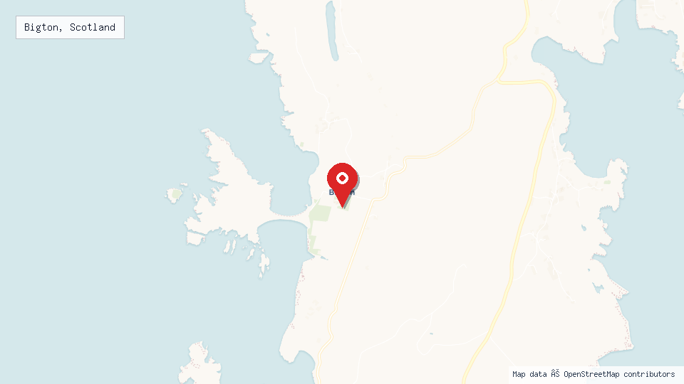 Street map of Bigton, Scotland with location pin