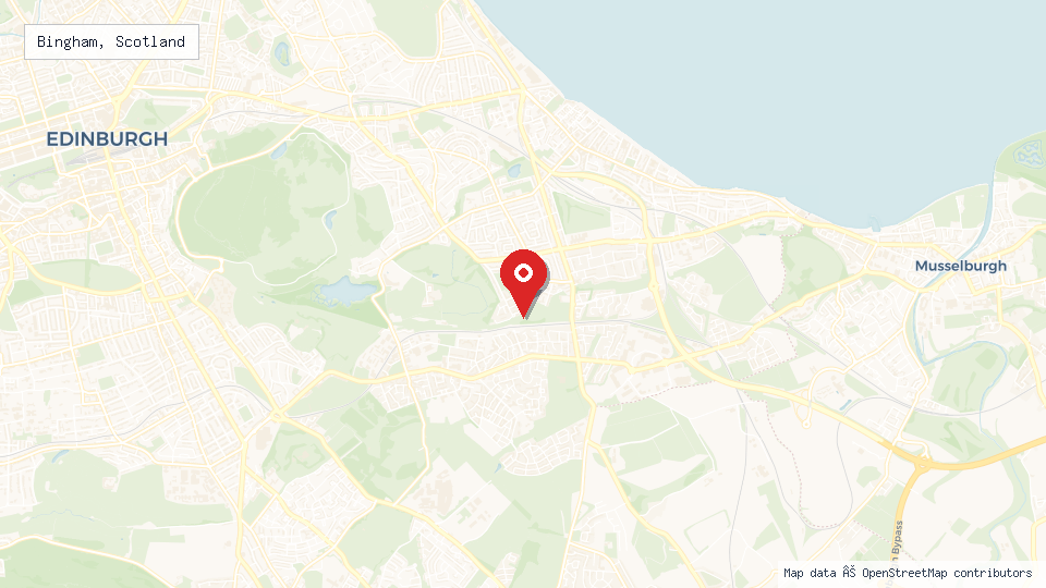 Street map of Bingham, Scotland with location pin