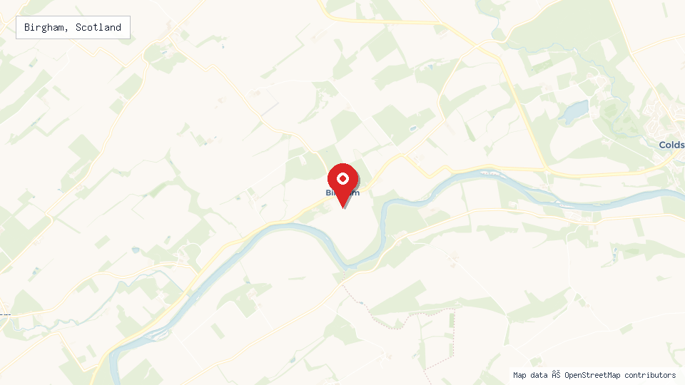 Street map of Birgham, Scotland with location pin