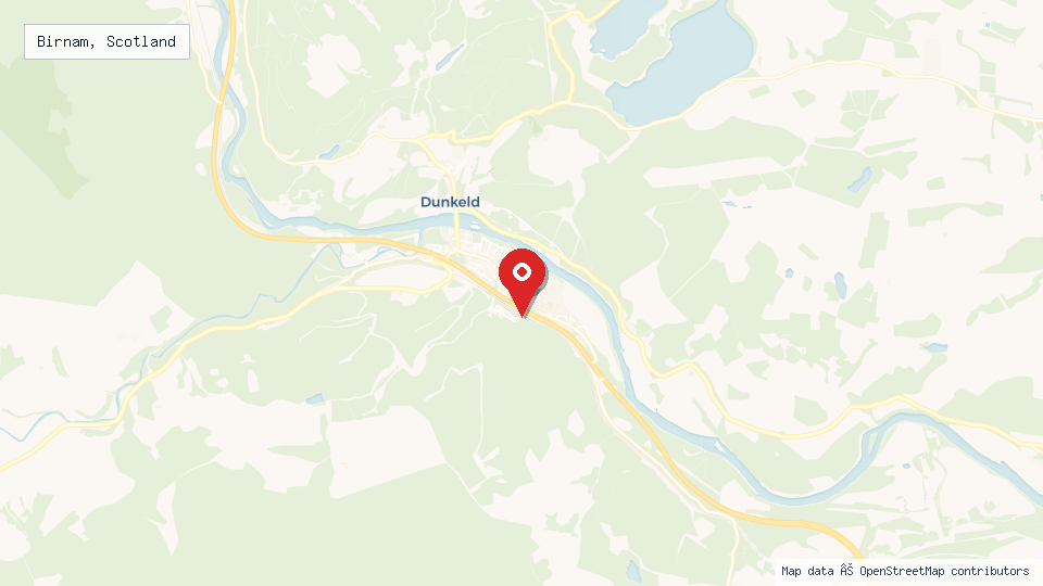 Street map of Birnam, Scotland with location pin