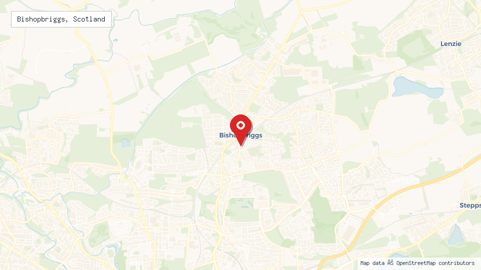 Street map of Bishopbriggs, Scotland with location pin