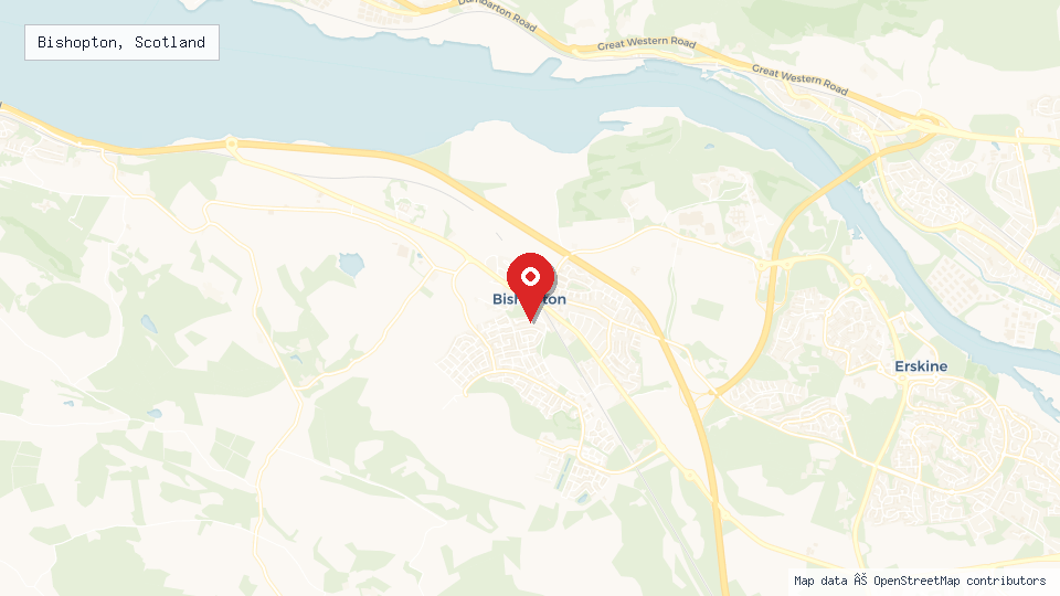 Street map of Bishopton, Scotland with location pin