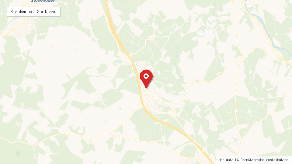 Street map of Blackwood, Scotland with location pin