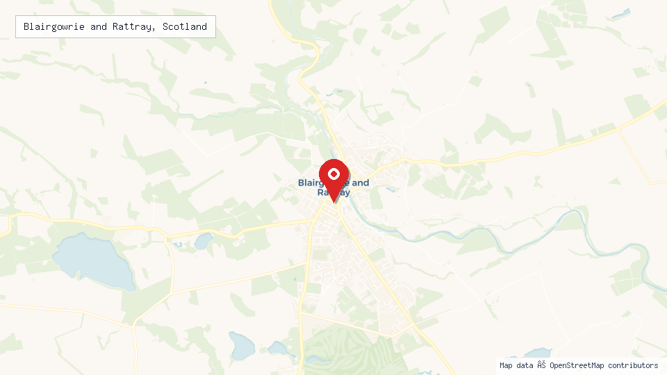 Street map of Blairgowrie and Rattray, Scotland with location pin
