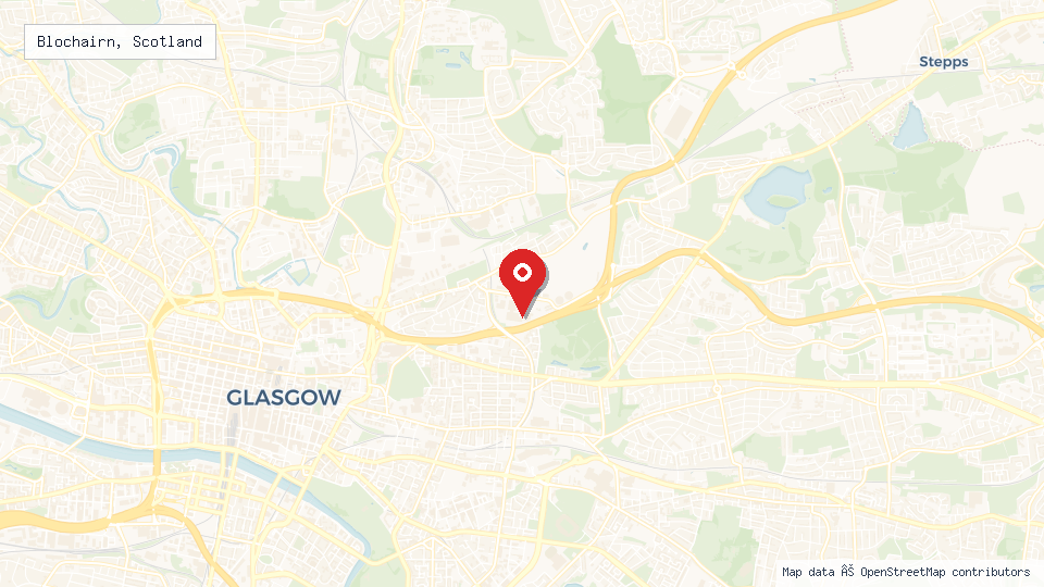 Street map of Blochairn, Scotland with location pin