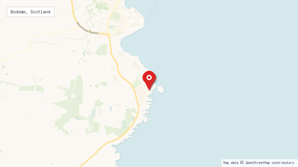 Street map of Boddam, Scotland with location pin