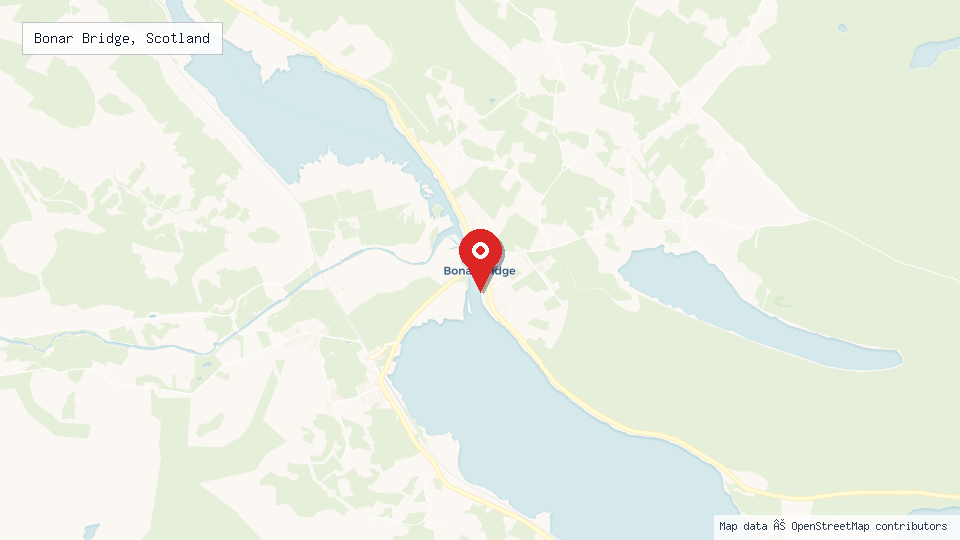 Street map of Bonar Bridge, Scotland with location pin