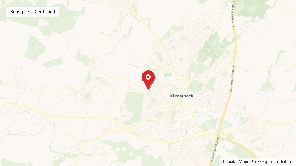Street map of Bonnyton, Scotland with location pin