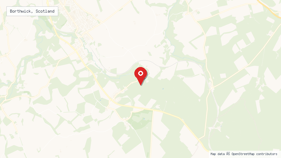 Street map of Borthwick, Scotland with location pin
