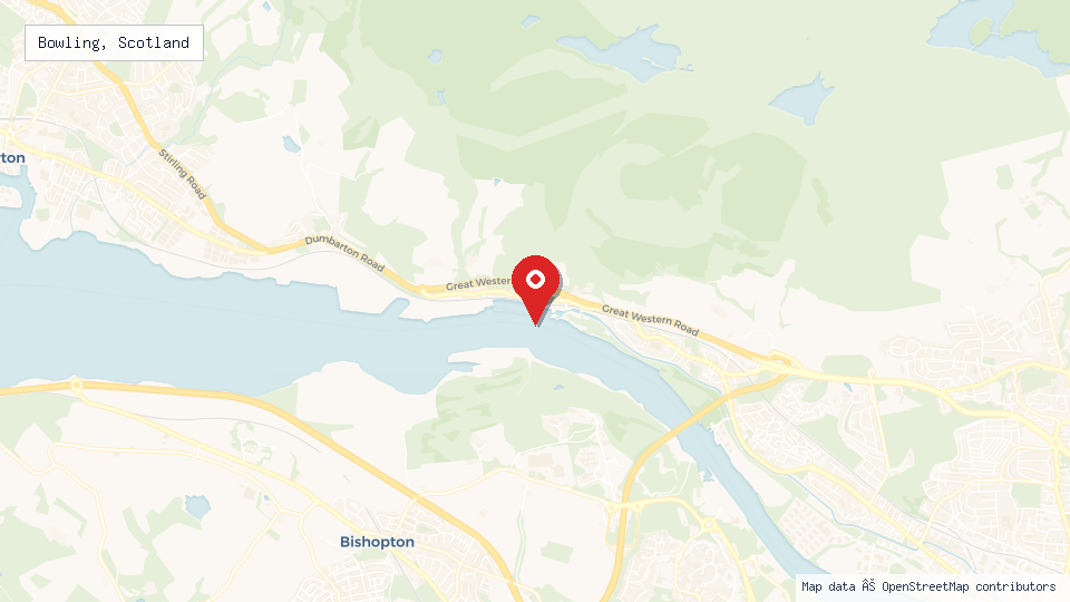 Street map of Bowling, Scotland with location pin
