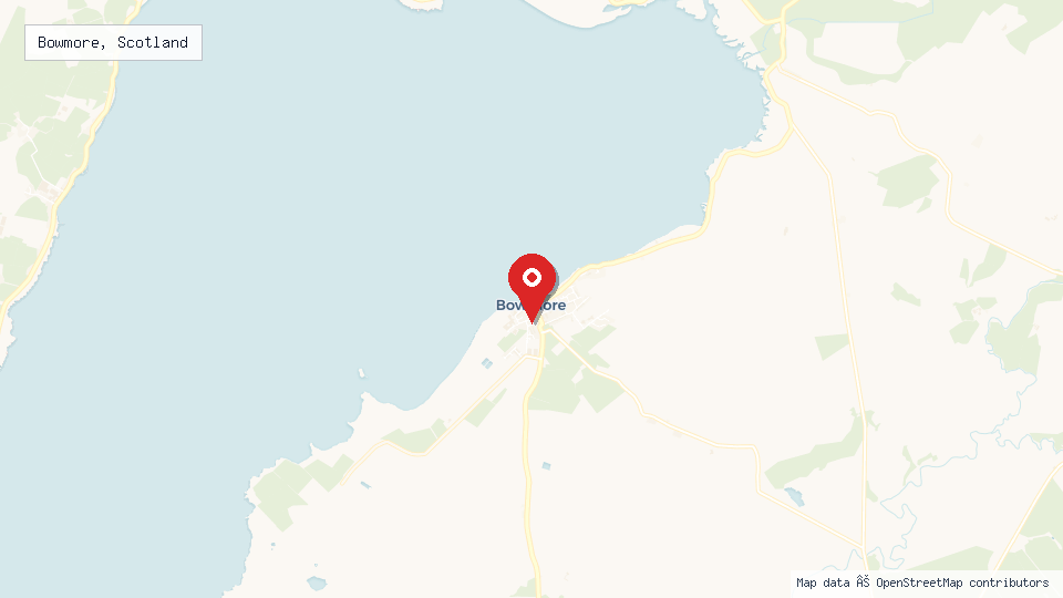 Street map of Bowmore, Scotland with location pin