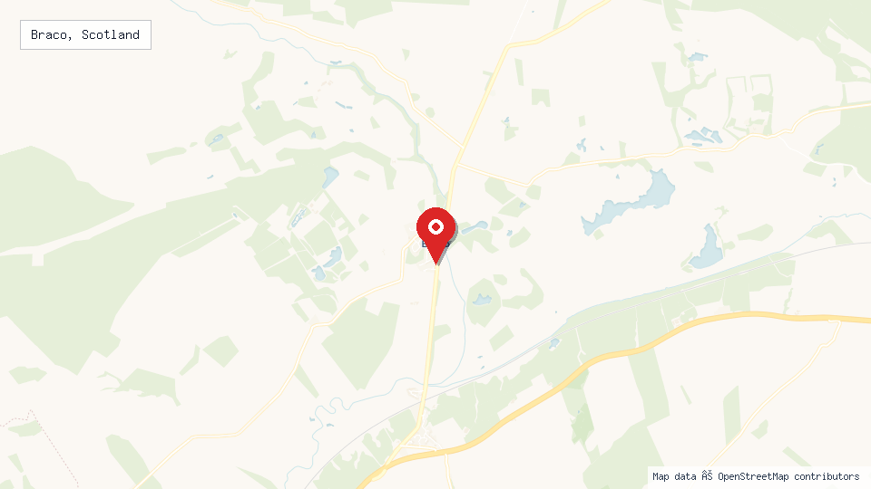 Street map of Braco, Scotland with location pin
