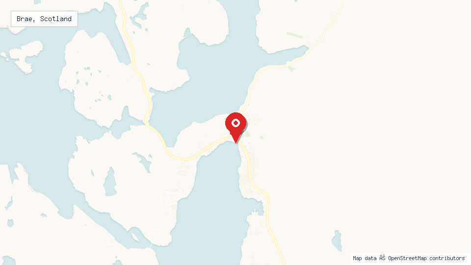 Street map of Brae, Scotland with location pin