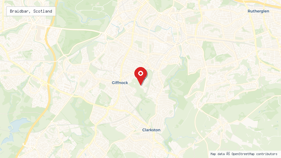 Street map of Braidbar, Scotland with location pin