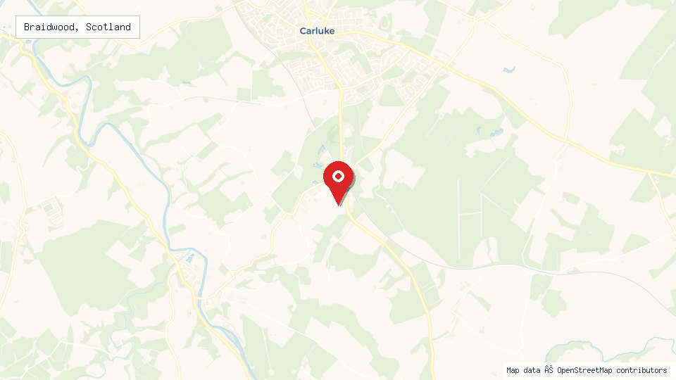 Street map of Braidwood, Scotland with location pin
