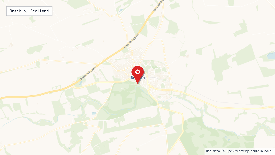 Street map of Brechin, Scotland with location pin