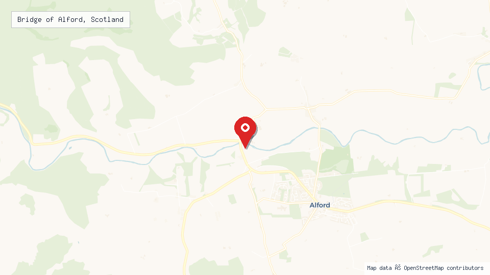 Street map of Bridge of Alford, Scotland with location pin