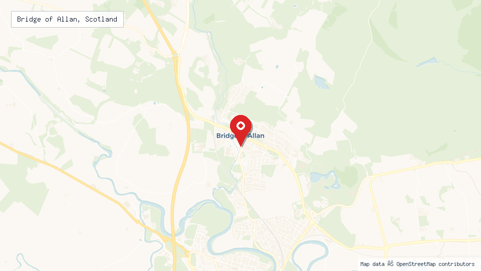 Street map of Bridge of Allan, Scotland with location pin
