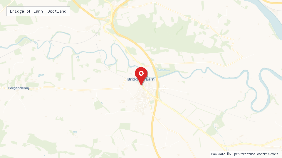 Street map of Bridge of Earn, Scotland with location pin