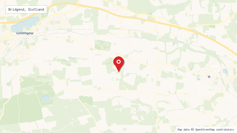Street map of Bridgend, Scotland with location pin