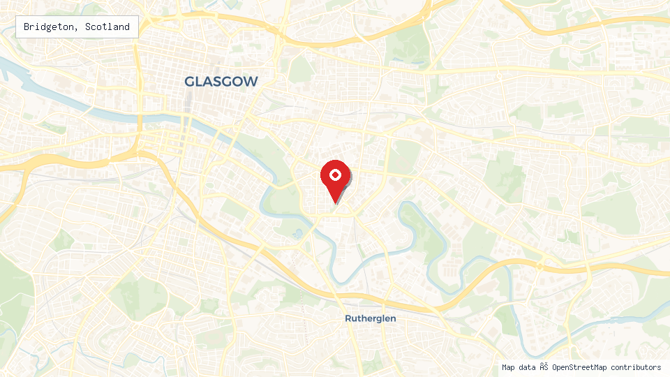 Street map of Bridgeton, Scotland with location pin