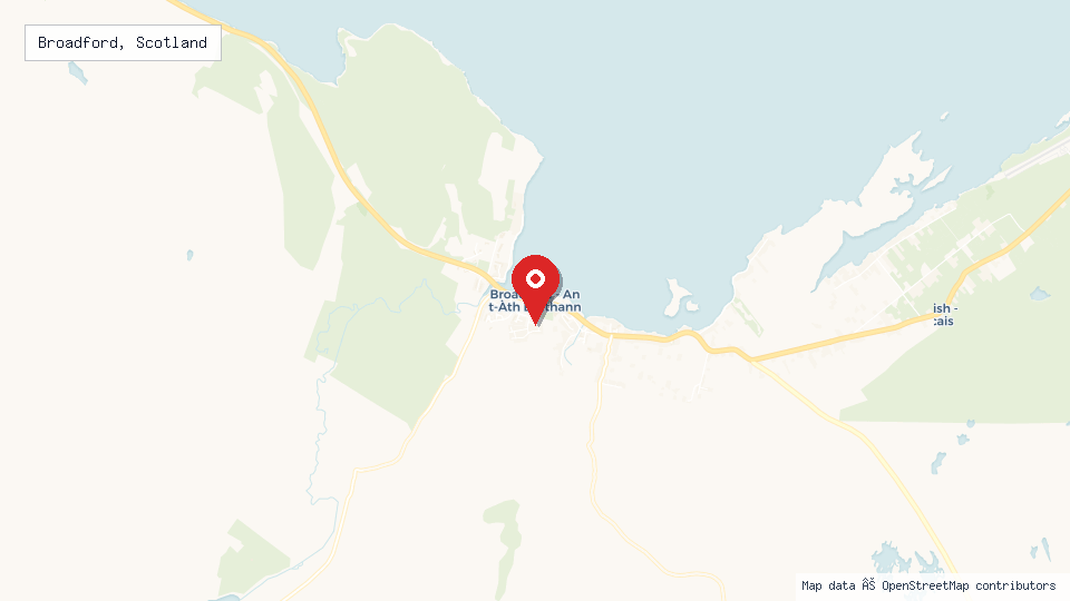 Street map of Broadford, Scotland with location pin