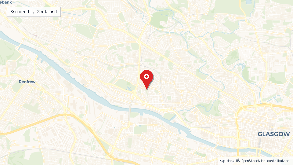 Street map of Broomhill, Scotland with location pin