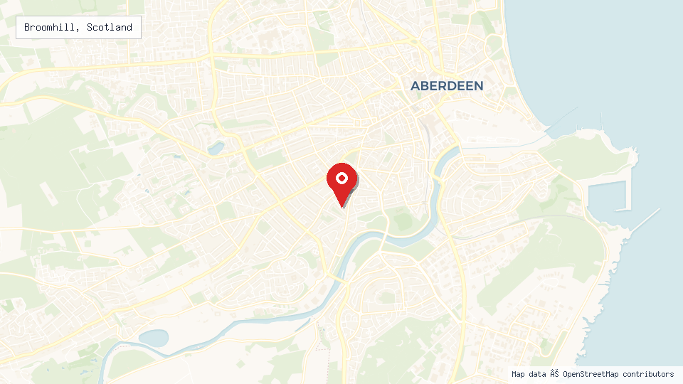Street map of Broomhill, Scotland with location pin