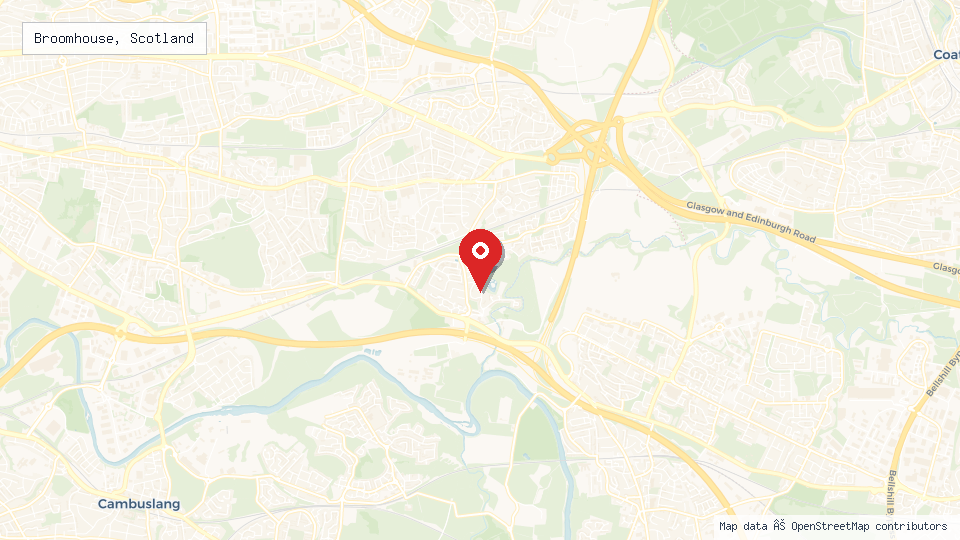 Street map of Broomhouse, Scotland with location pin