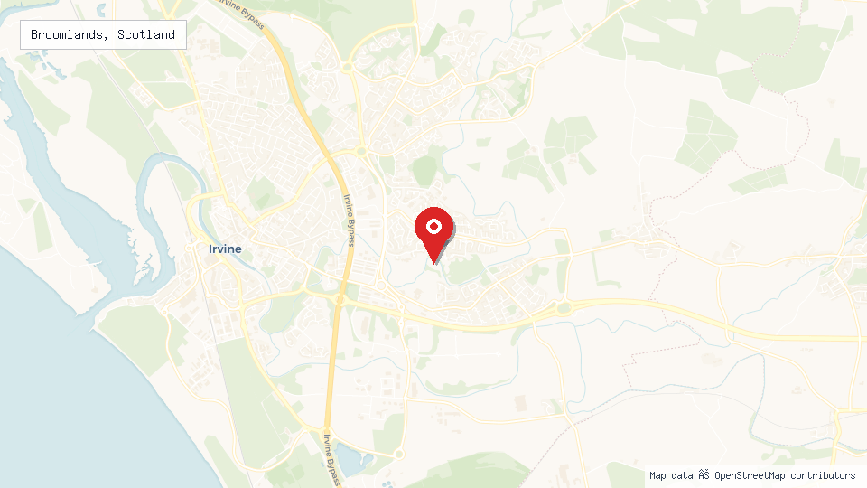 Street map of Broomlands, Scotland with location pin