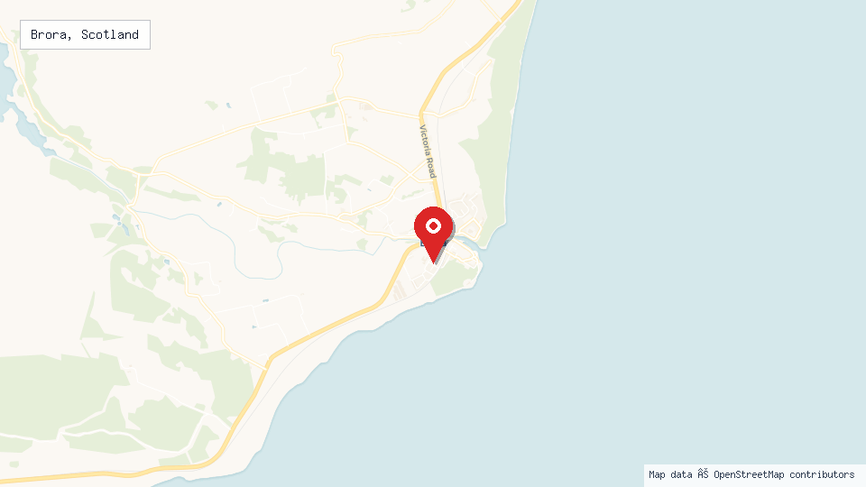 Street map of Brora, Scotland with location pin
