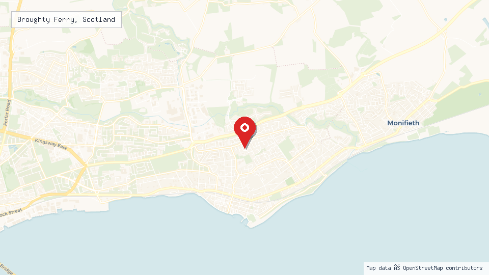 Street map of Broughty Ferry, Scotland with location pin