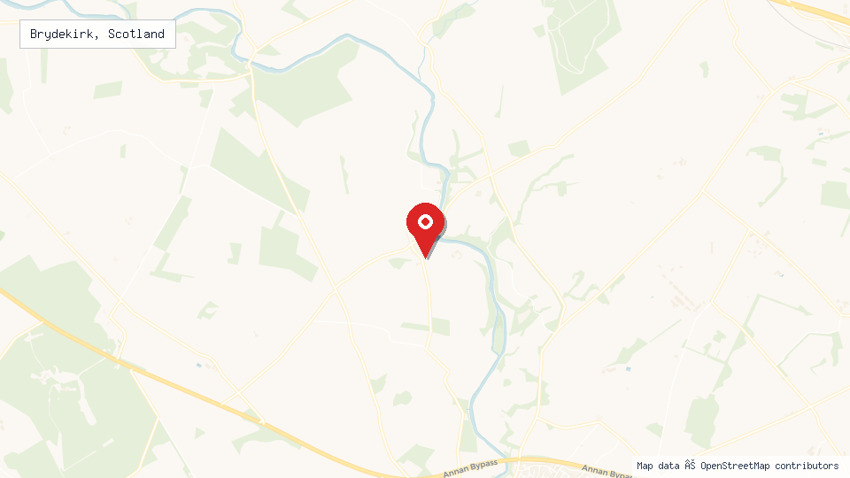Street map of Brydekirk, Scotland with location pin