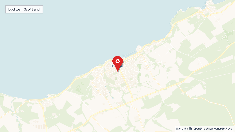 Street map of Buckie, Scotland with location pin