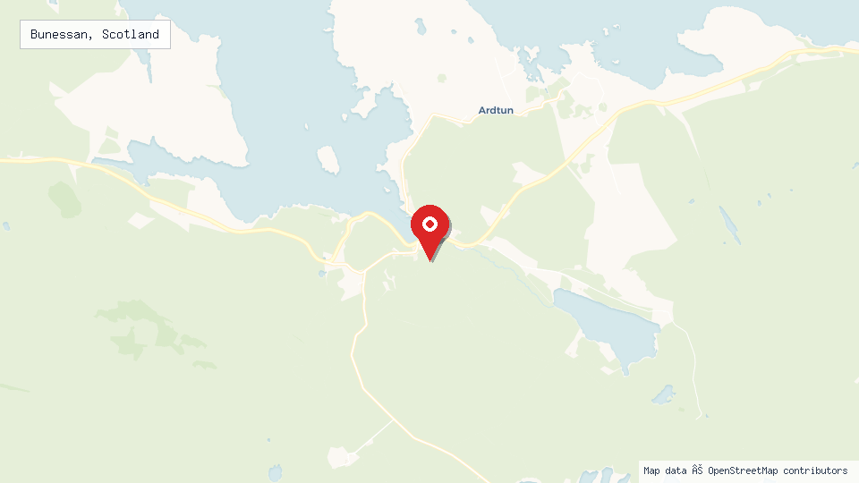 Street map of Bunessan, Scotland with location pin