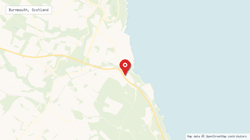 Street map of Burnmouth, Scotland with location pin