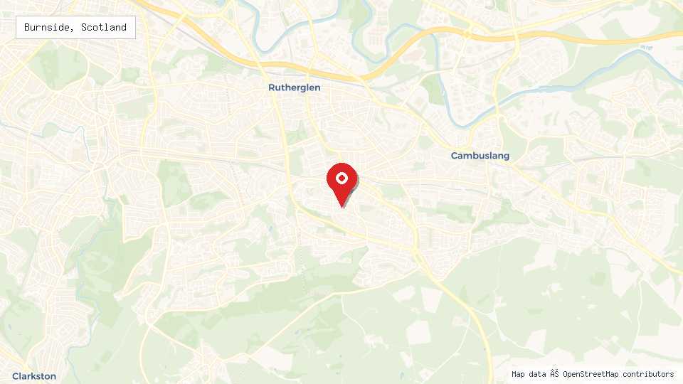 Street map of Burnside, Scotland with location pin