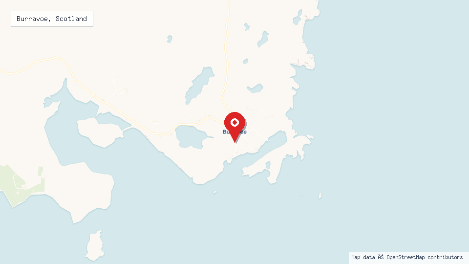 Street map of Burravoe, Scotland with location pin