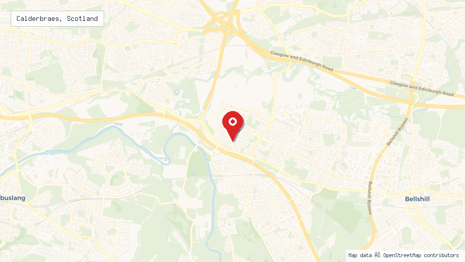 Street map of Calderbraes, Scotland with location pin