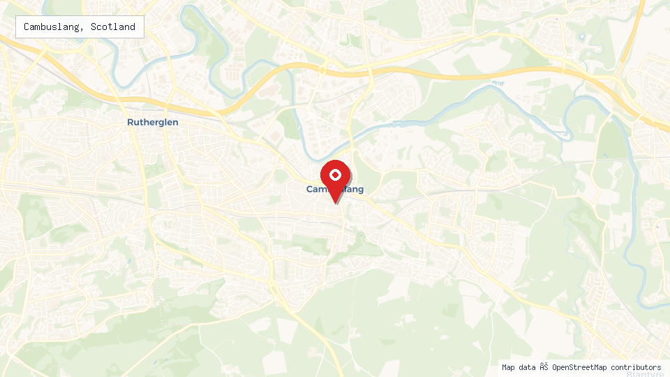 Street map of Cambuslang, Scotland with location pin