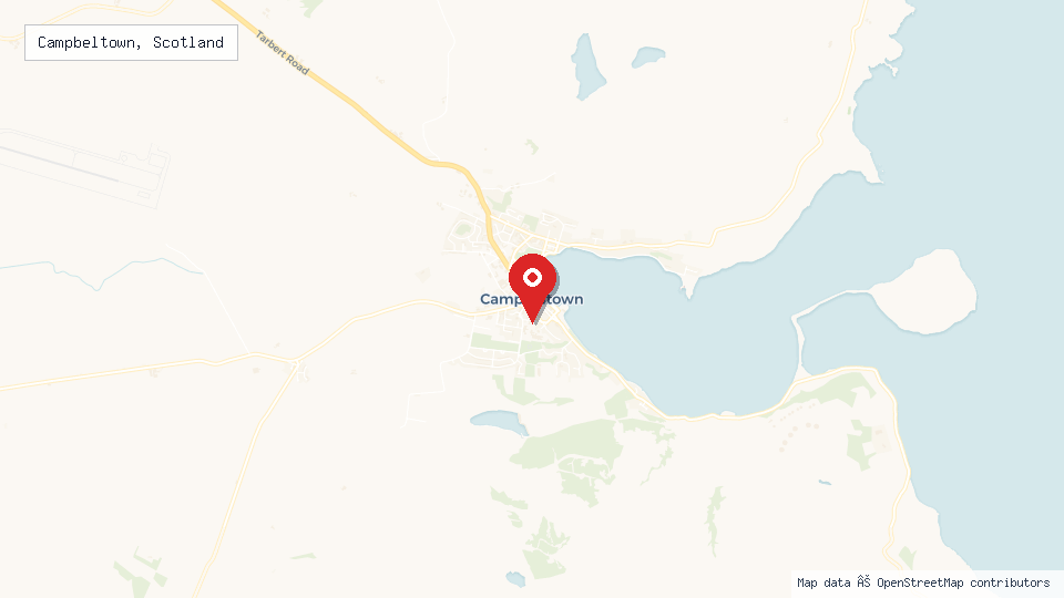 Street map of Campbeltown, Scotland with location pin
