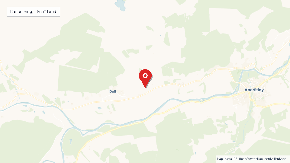 Street map of Camserney, Scotland with location pin