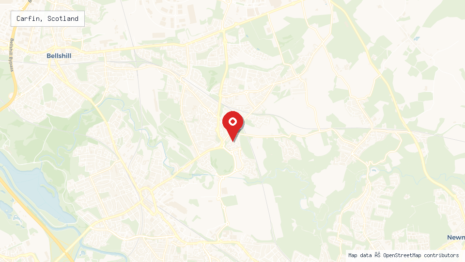 Street map of Carfin, Scotland with location pin