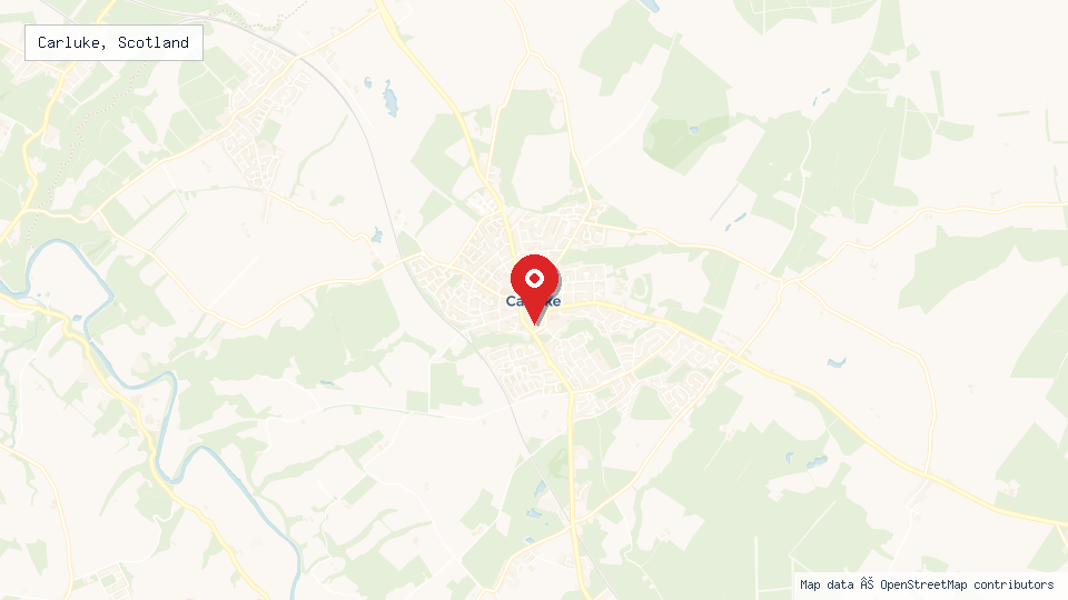 Street map of Carluke, Scotland with location pin
