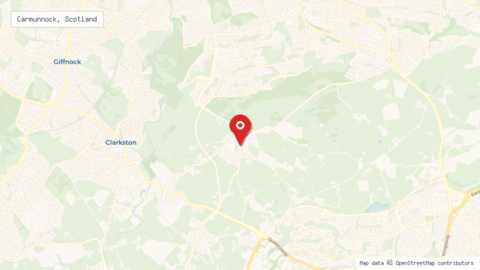 Street map of Carmunnock, Scotland with location pin