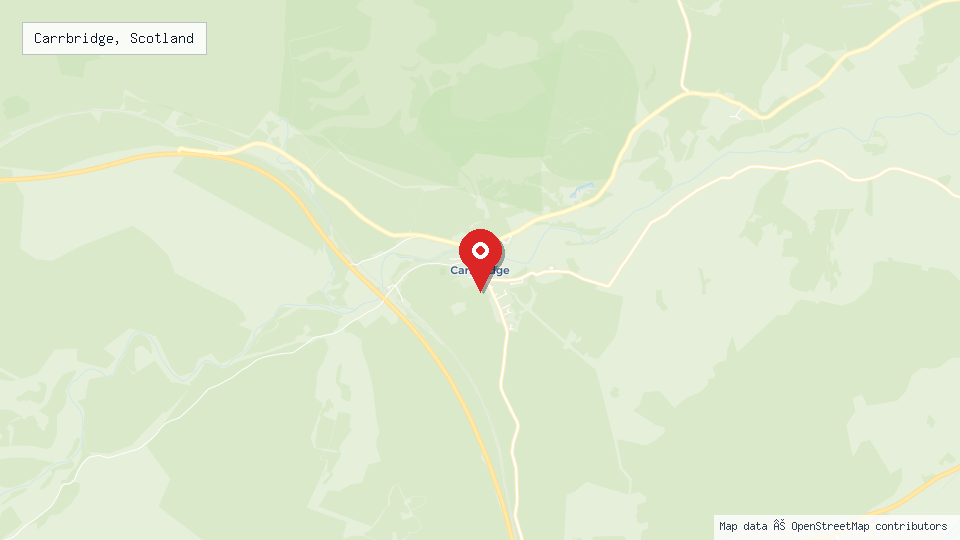 Street map of Carrbridge, Scotland with location pin